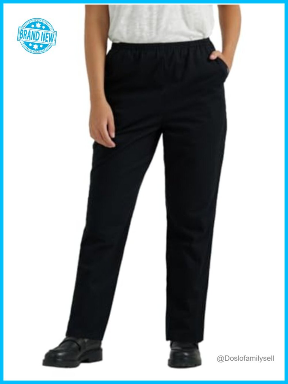 Cotton Pull-on Pant High Rise Elastic Waist Straight Leg Pleated